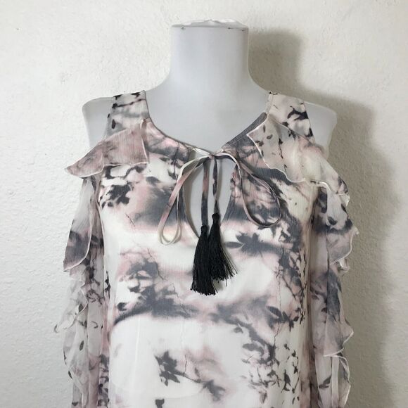 Haute Hippie The Flowers in the Sun Silk Dress XS Cold Shoulder Mini Silk Ruffle - Picture 4 of 11